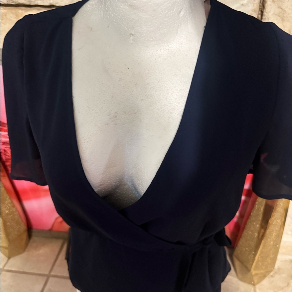 Shinestar Navy Wrap Top